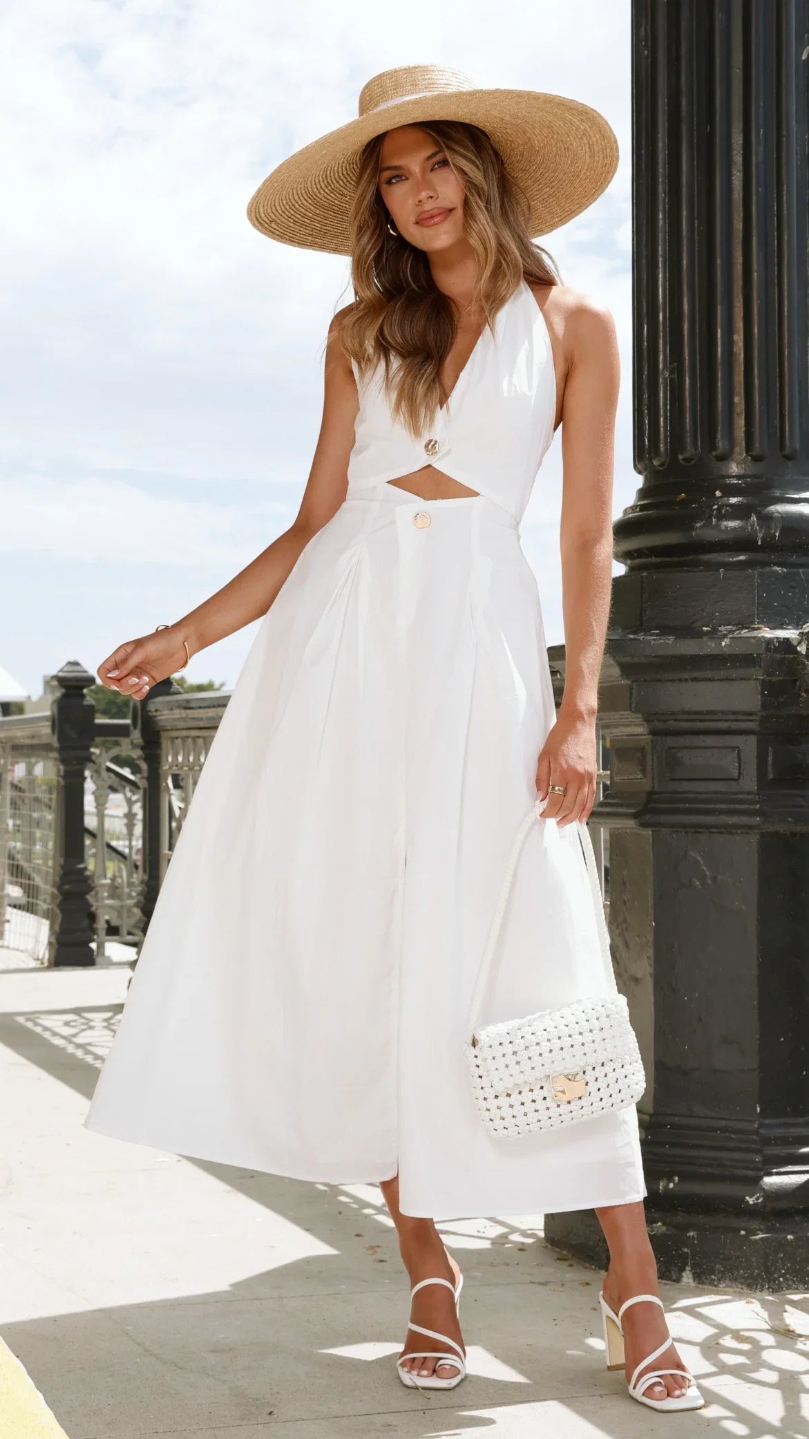 Wesley Halter Neck Maxi Dress White
