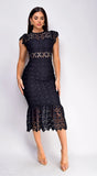 Phoebe Eyelet Lace Ruffle Midi Dress Black
