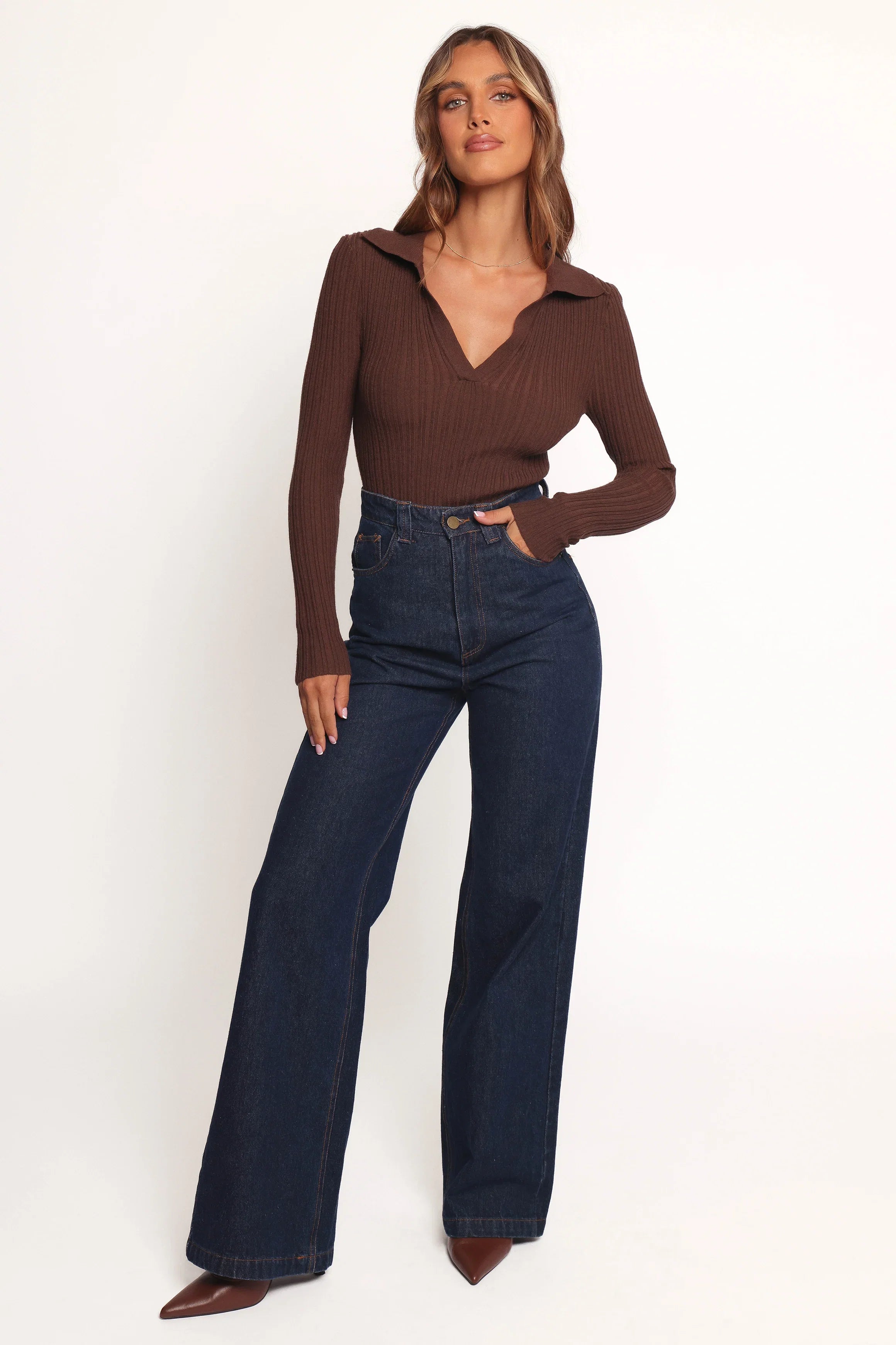 Emmerson Long Sleeve Knit Top Chocolate