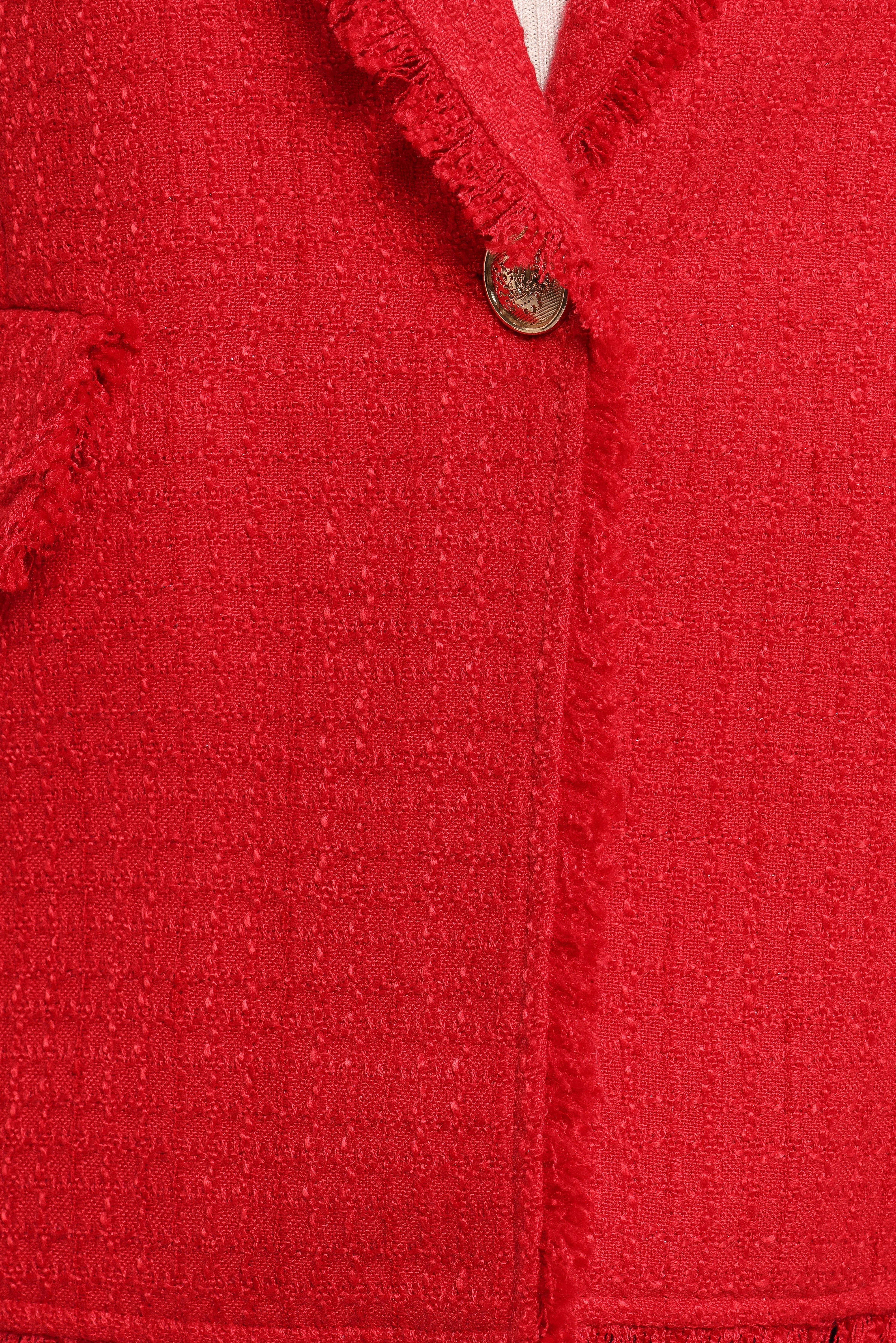 Simona Single Button Twill Blazer Red