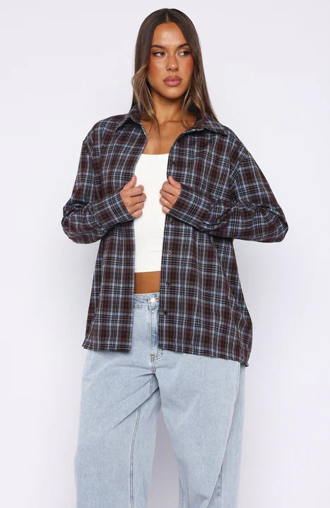 Might Be Time Button Up Shirt Blue Chocolate