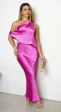 Lumen One Shoulder Slim Satin Maxi Dress Pink