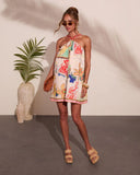 Sunlit Splash Abstract Print Halter Neck Mini Dress