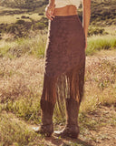 Rustic Outlaw Fringe Satin Jacquard Midi Skirt