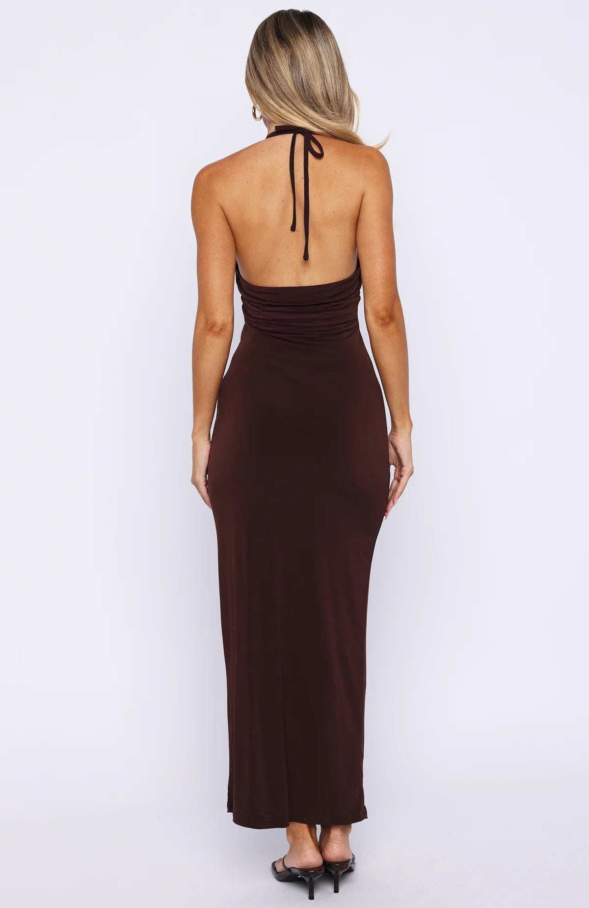 We All Want More Halter Neck Maxi Dress Chocolate