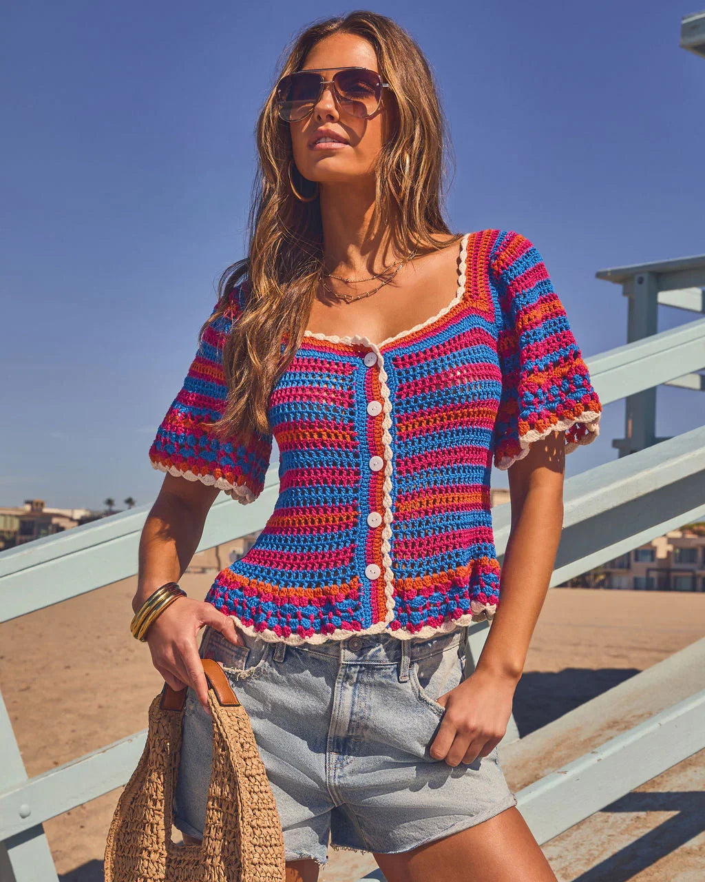 Sunscape Drift Striped Crochet Top