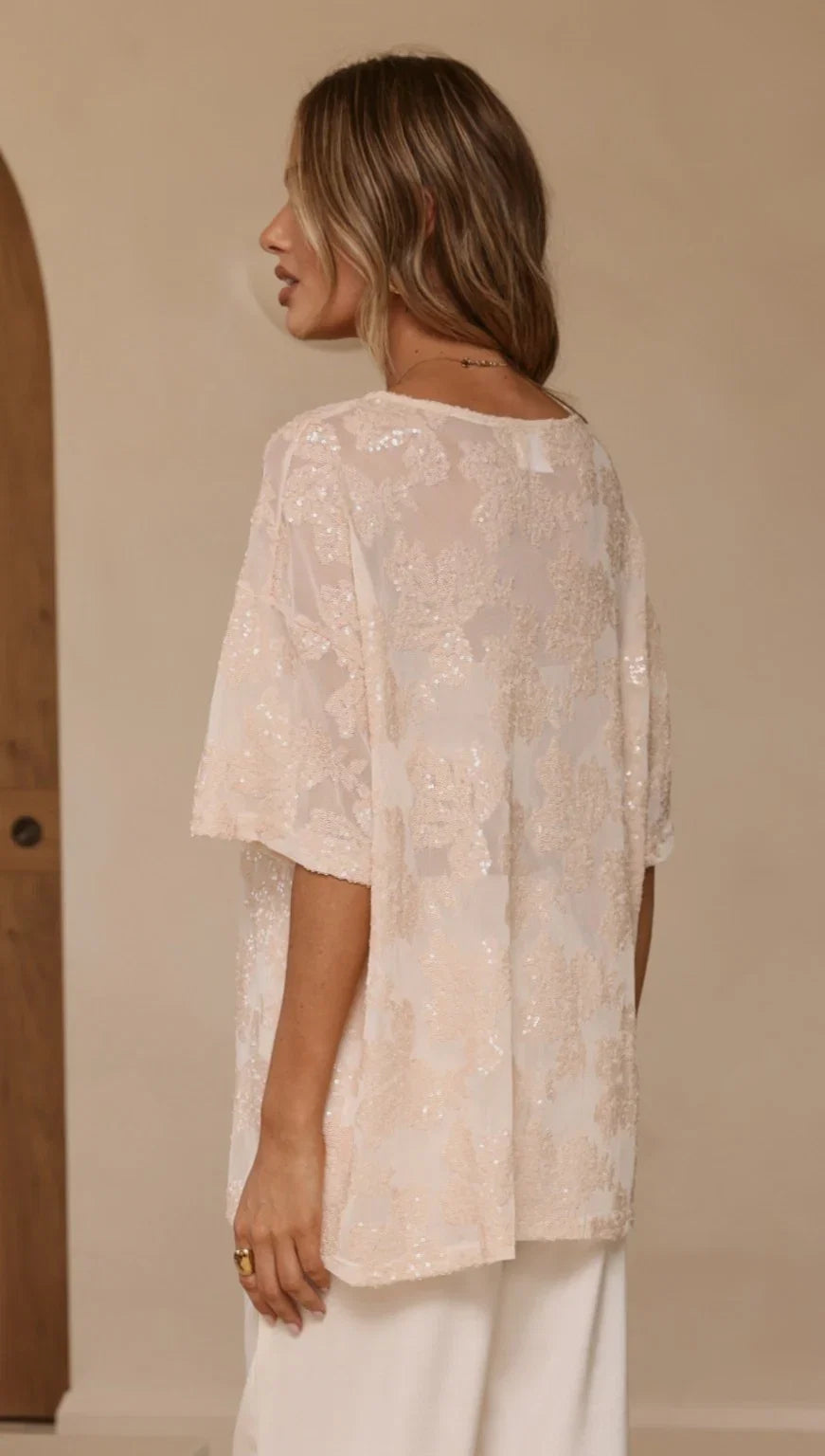 Arlo Oversized Sequin Top Beige Floral