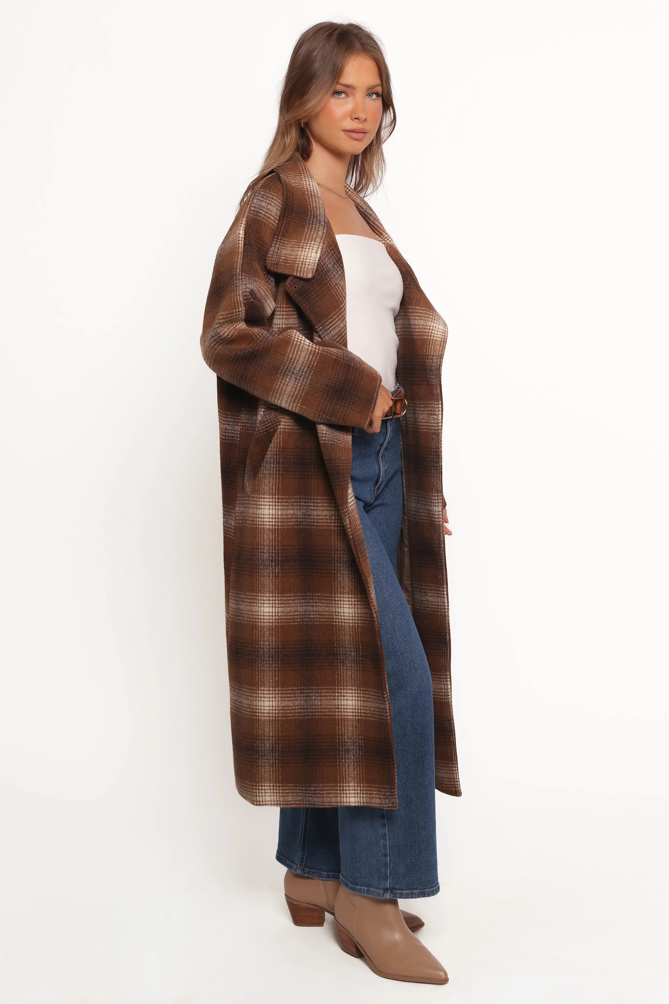 Maya Long Coat Brown Check