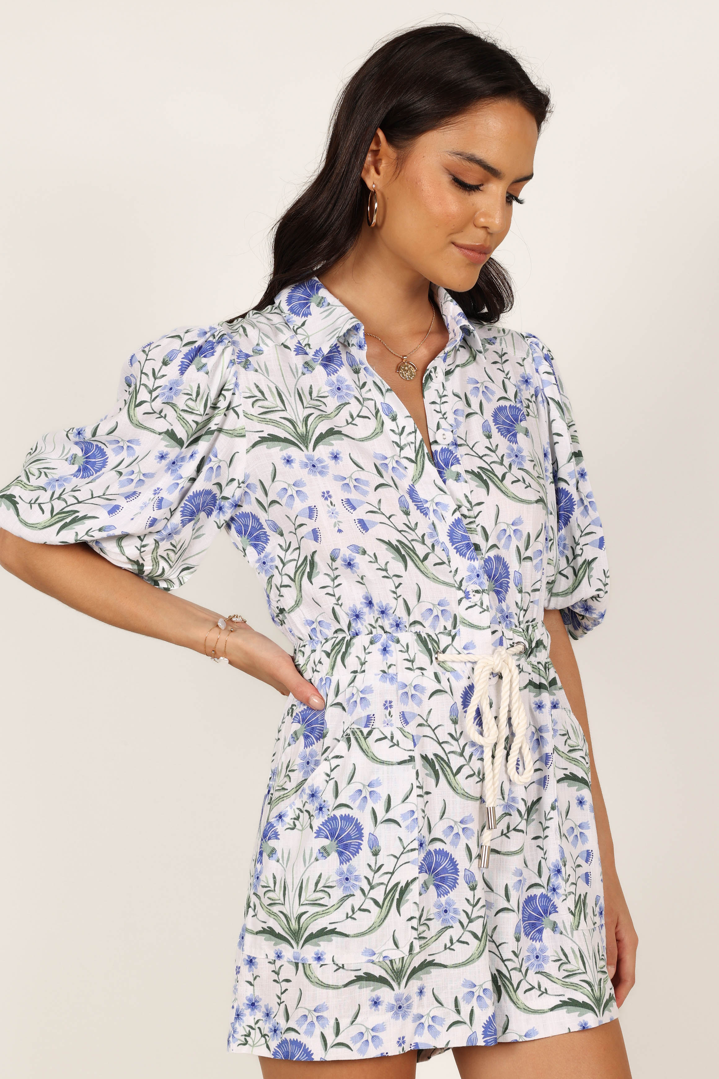 Annie Linen Romper Blue Floral