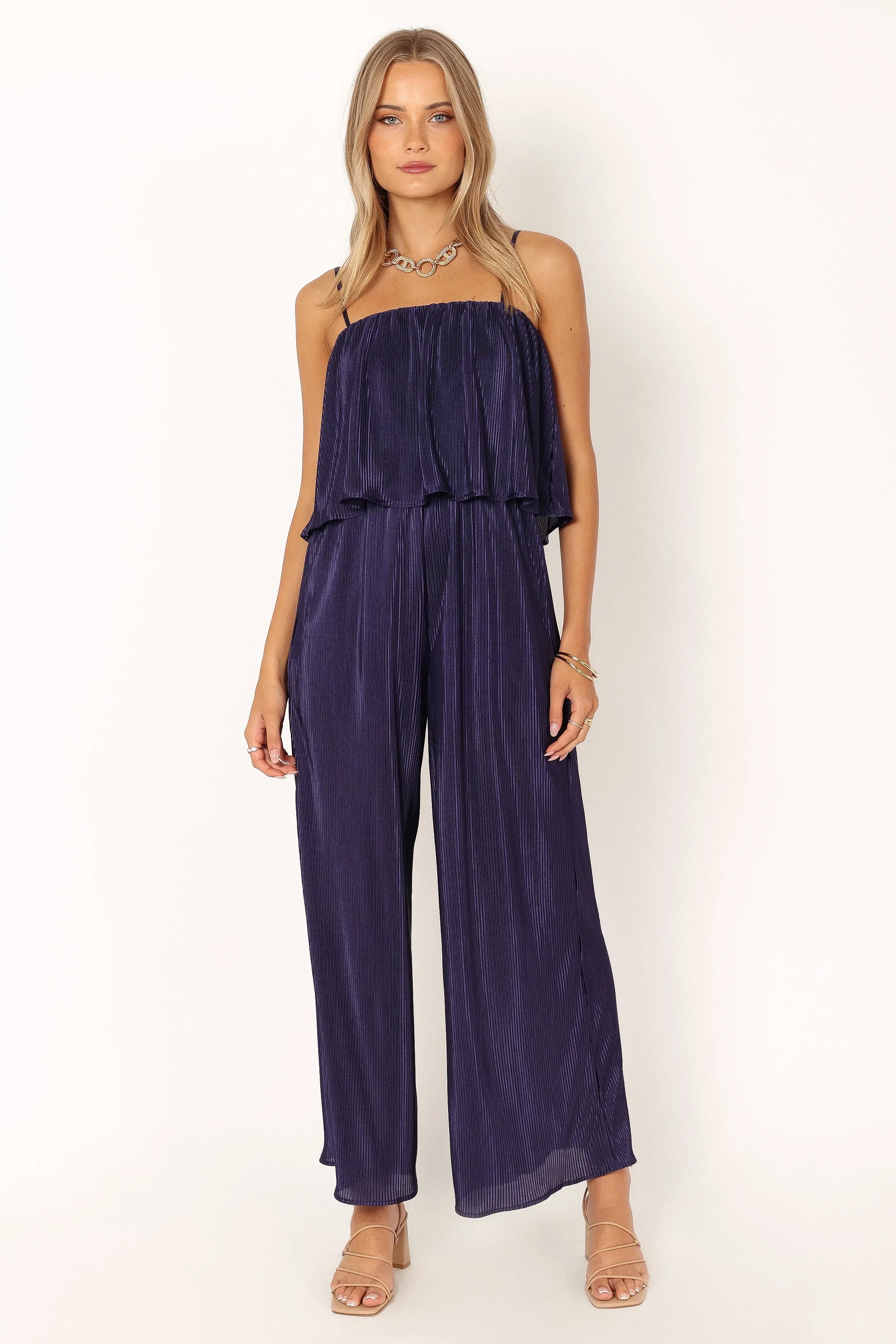 Jillian Plisse Jumpsuit Navy