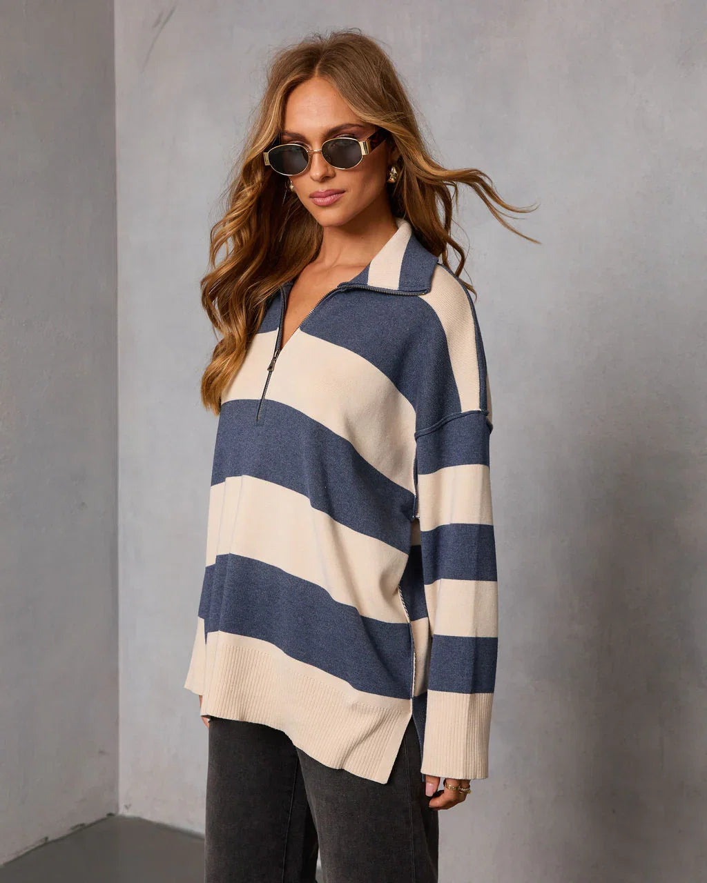 Jussie Striped Half Zip Sweater