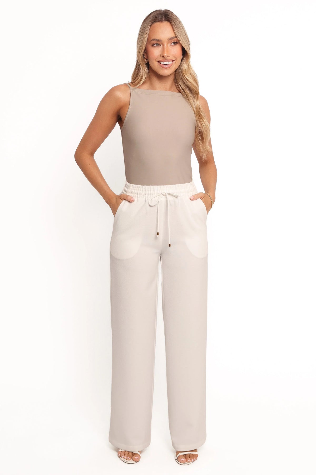 Cinch Wide Leg Crepe Pant White