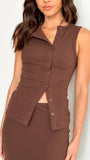 Rahela Button Top and Maxi Skirt Set Chocolate