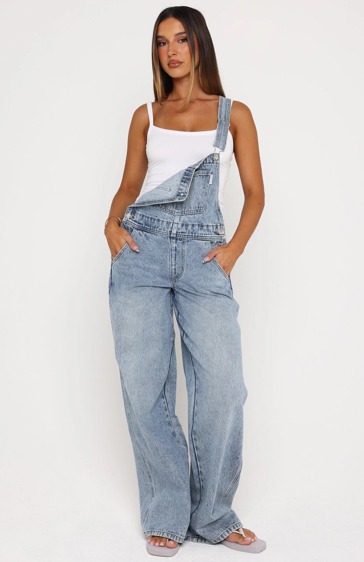 This Isnt Working Denim Overall Jumpsuit Vintage Ice Blue