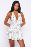 Whispered Dreams Halter Mini Dress White Black Polka Dot