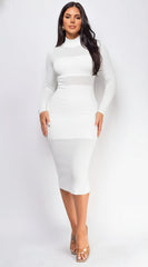 Taima High Neck Sheer Pointelle Midi Dress White