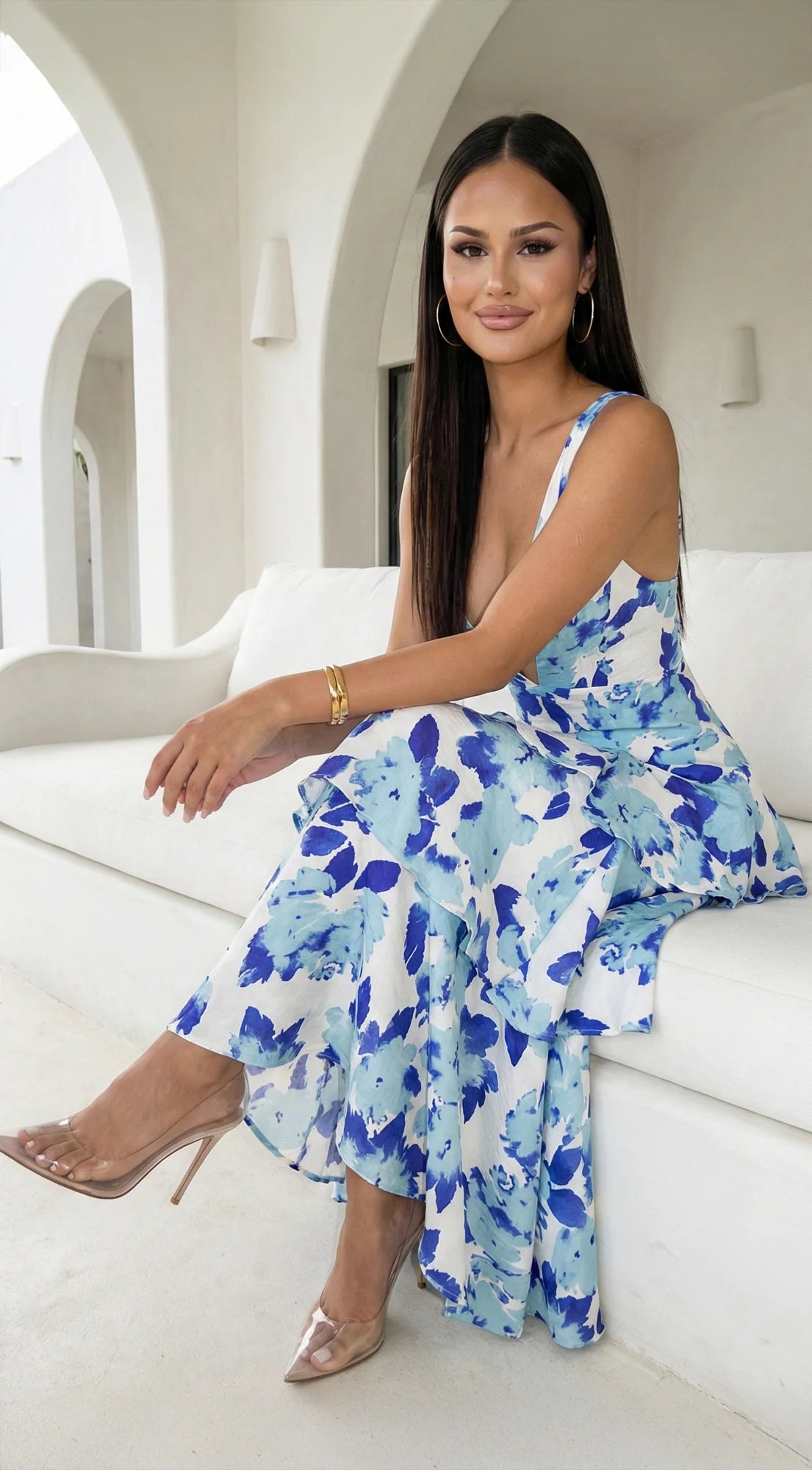 Aurelisse Floral Ruffled Maxi Dress Floral Blue