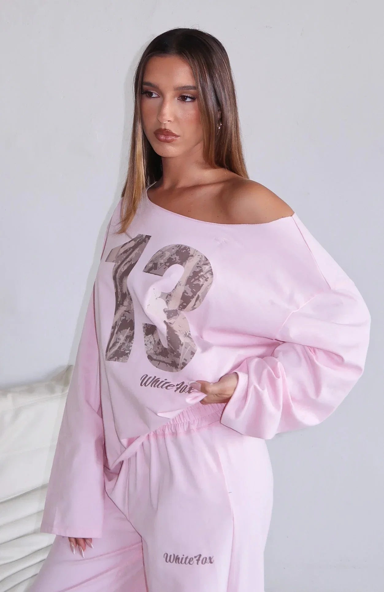 All A Dream Off Shoulder Oversized Long Sleeve Tee Pink