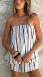 Calliope Strapless Top and Shorts Set Choc Blue Stripe