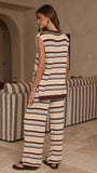 Florentine Knit Vest and Pants Set Beige Choc Blue Stripe
