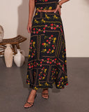 Sunkissed Meadow Floral Print Midi Skirt