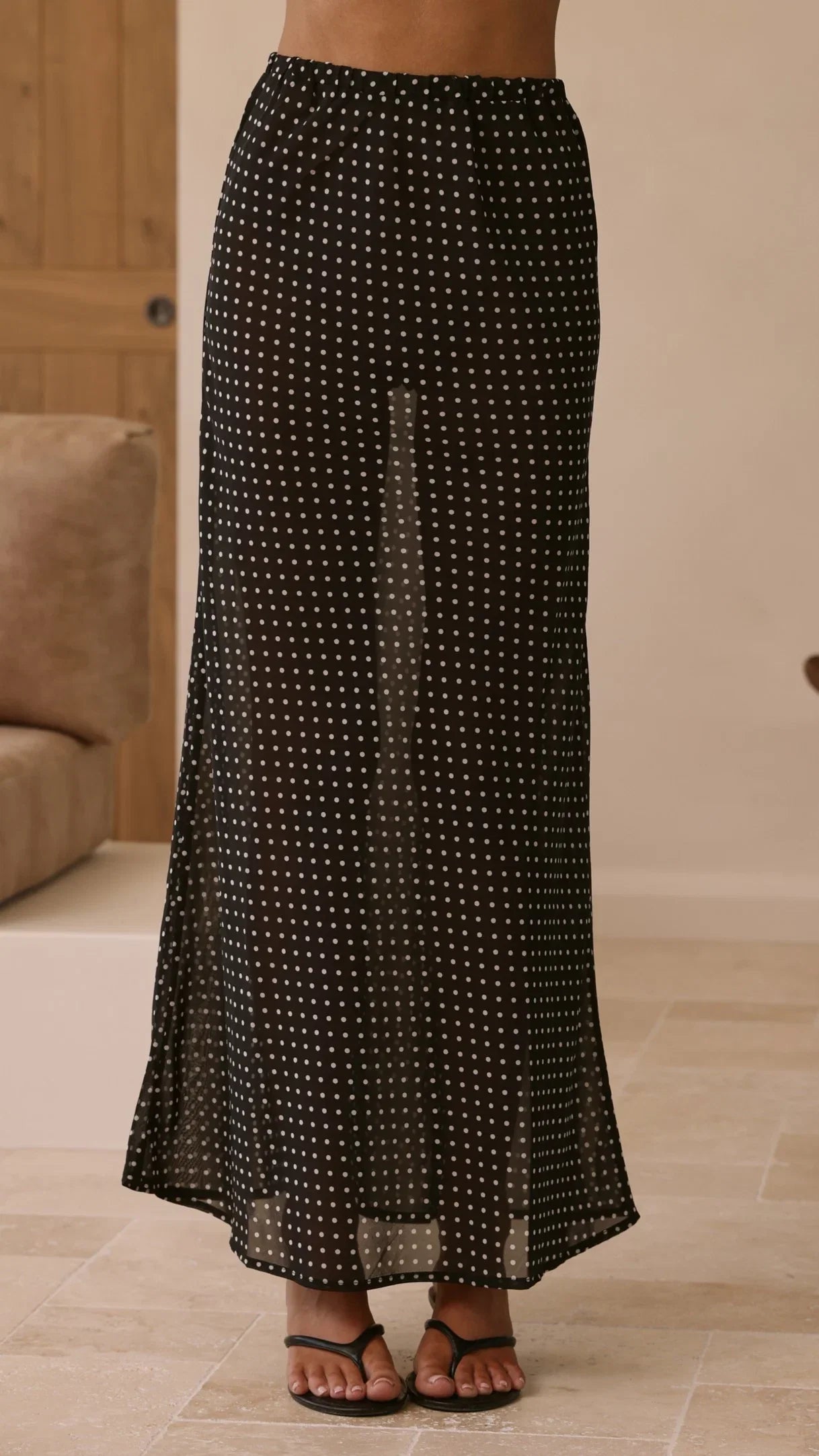 Onella Sheer Maxi Skirt Black White Spot