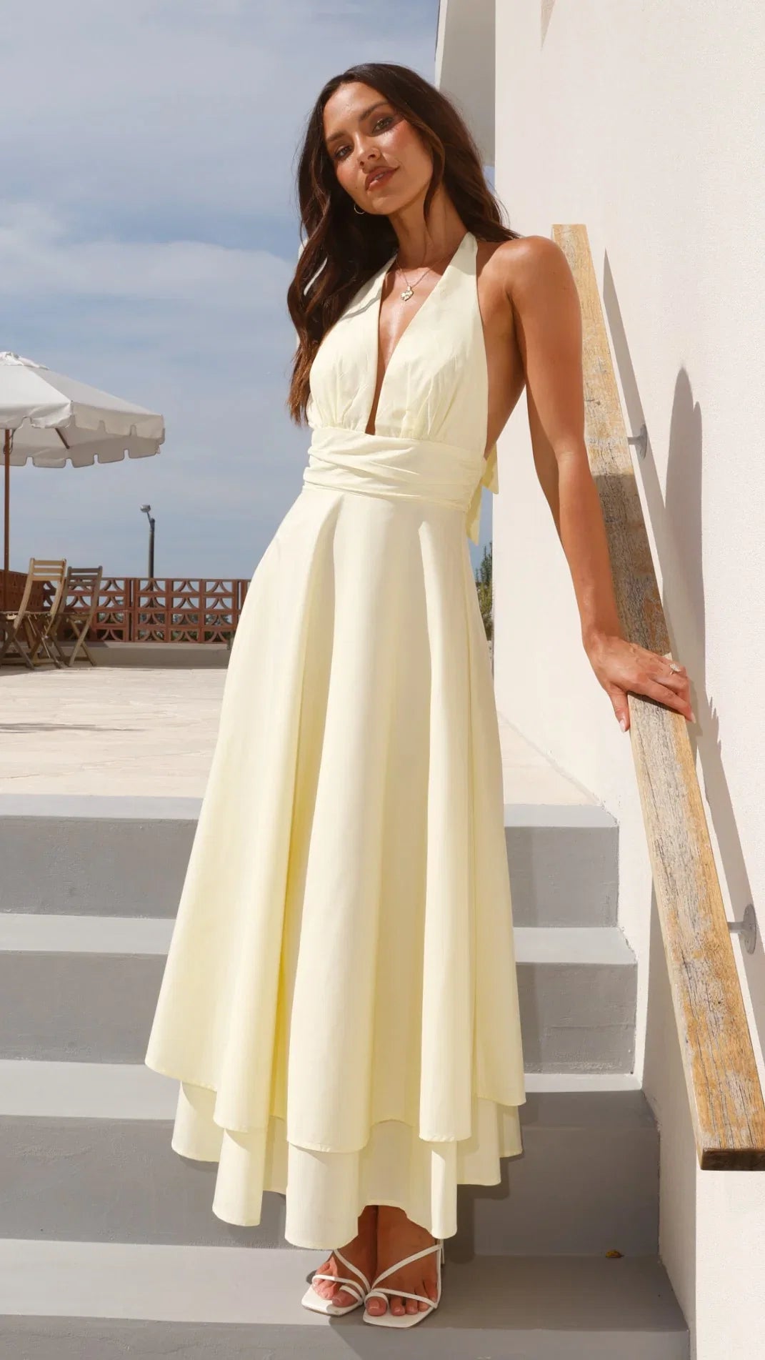 Kathy Halter Neck Maxi Dress Lemon