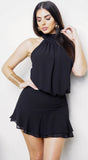 Serea Halter Ruffle Mini Dress Black