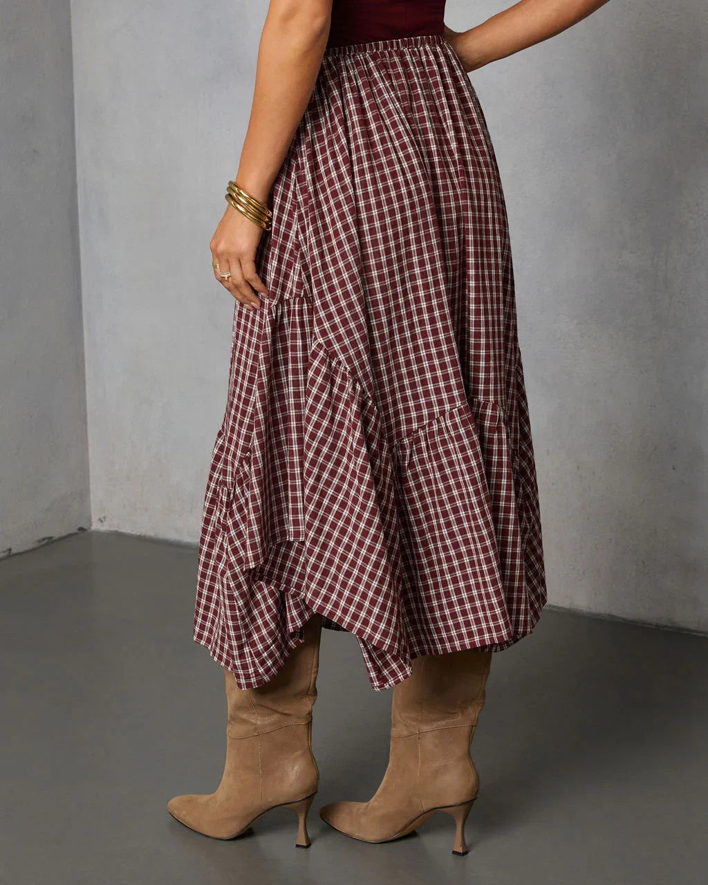 Metina Gingham Midi Skirt