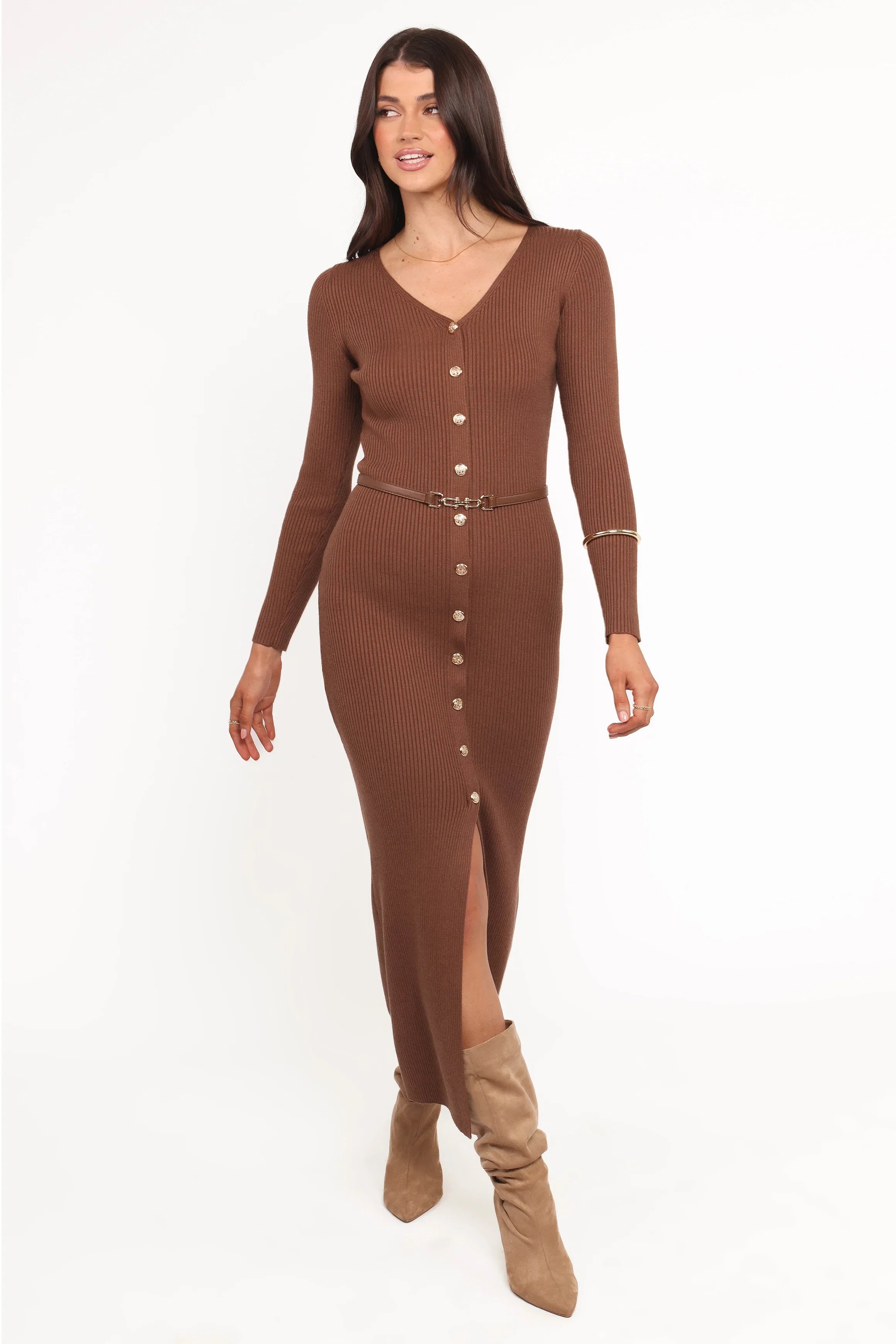 Brydie Long Sleeve Midi Dress Chocolate Brown