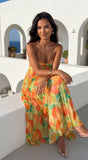 Nayira Floral Pleated Strapless Maxi Dress Orange Multi
