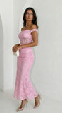 Roselune Lace Off Shoulder Dress Pink