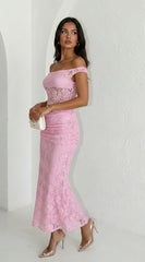 Roselune Lace Off Shoulder Dress Pink