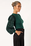 Rowan Sequin Sleeve Top Green