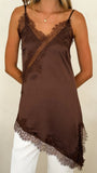 Sayuri Satin Lace Mini Tunic Chocolate