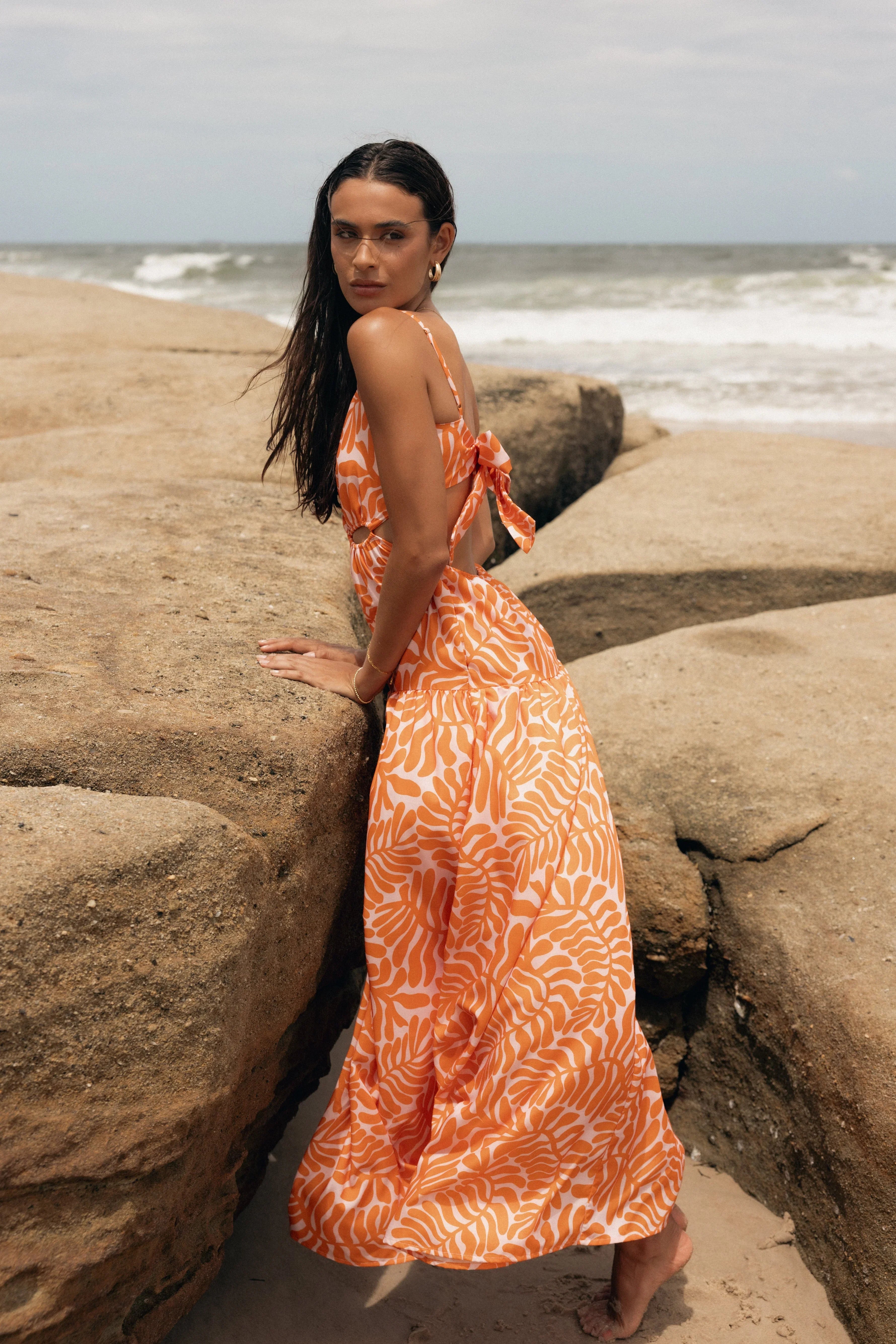 Dalton Cut Out Maxi Dress Orange Print