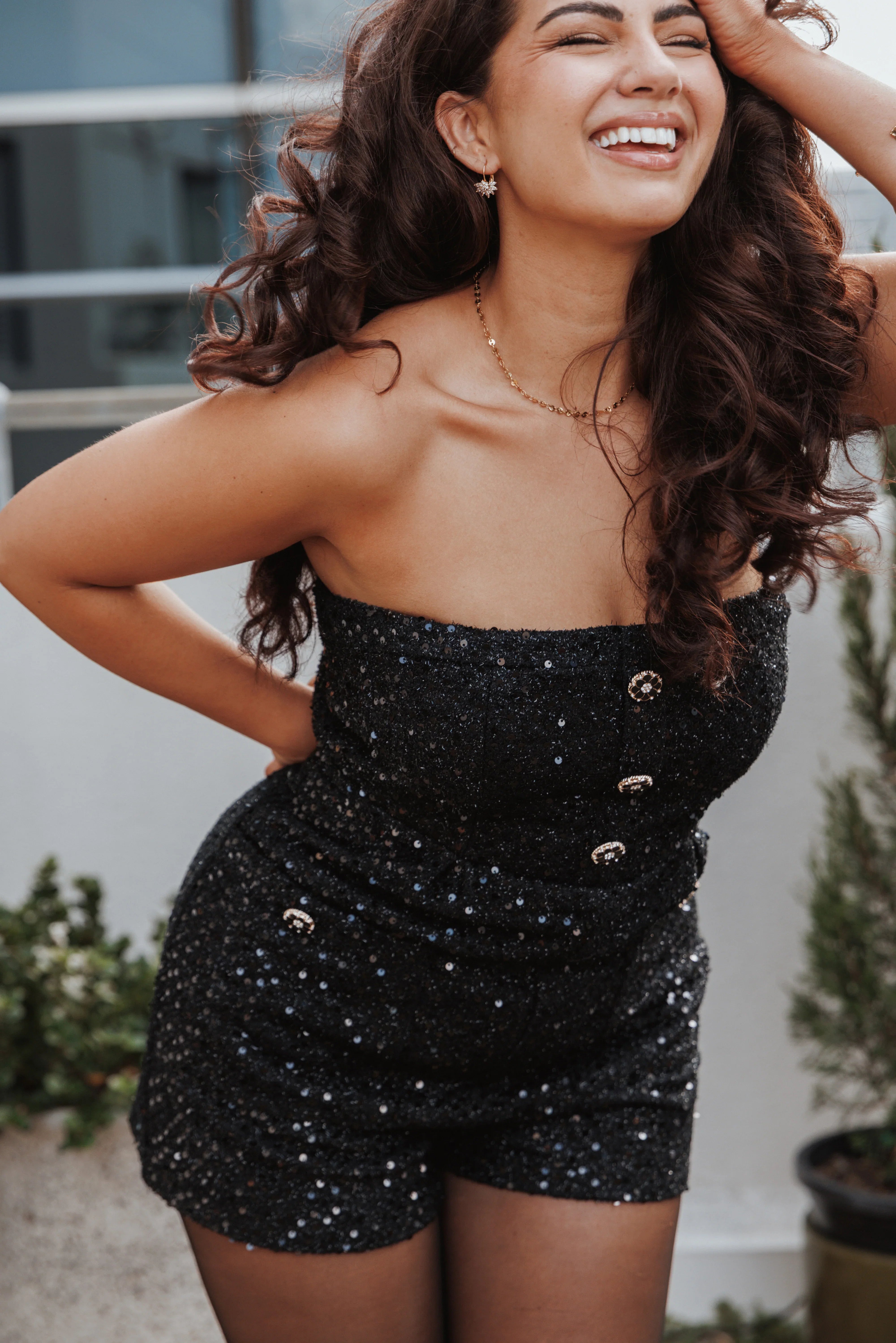 Madeline Strapless Tweed Romper Black