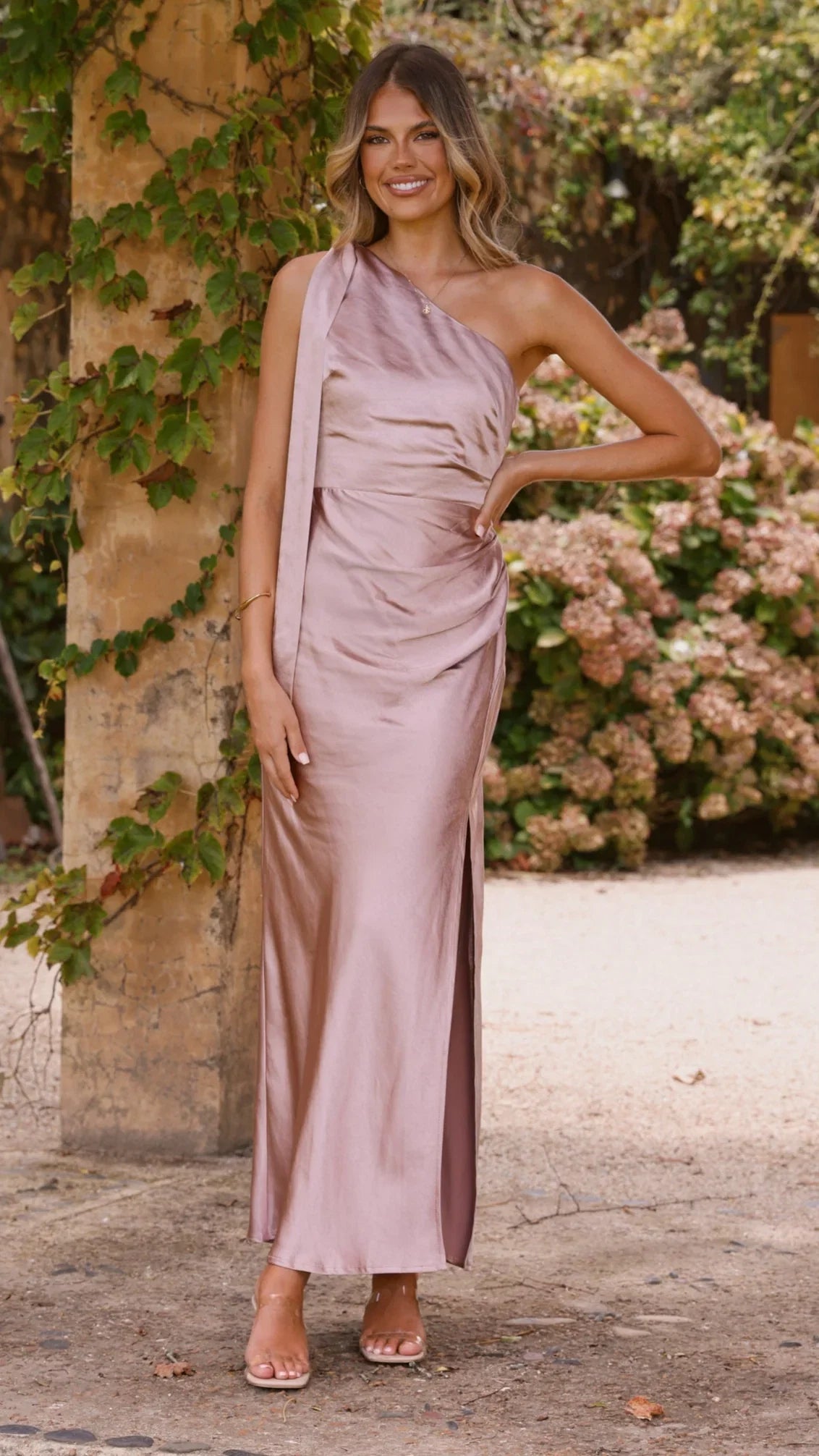 Halle One Shoulder Maxi Dress Dusty Pink
