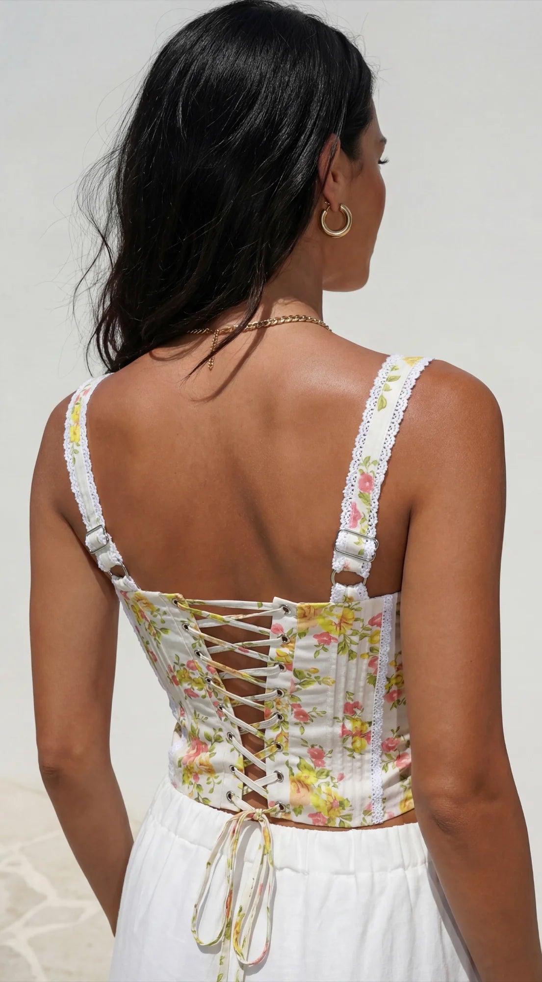 Virelia Floral Lace Corset Top Yellow Multi