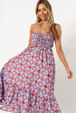 Dayton Strapless Midi Dress Red Blue