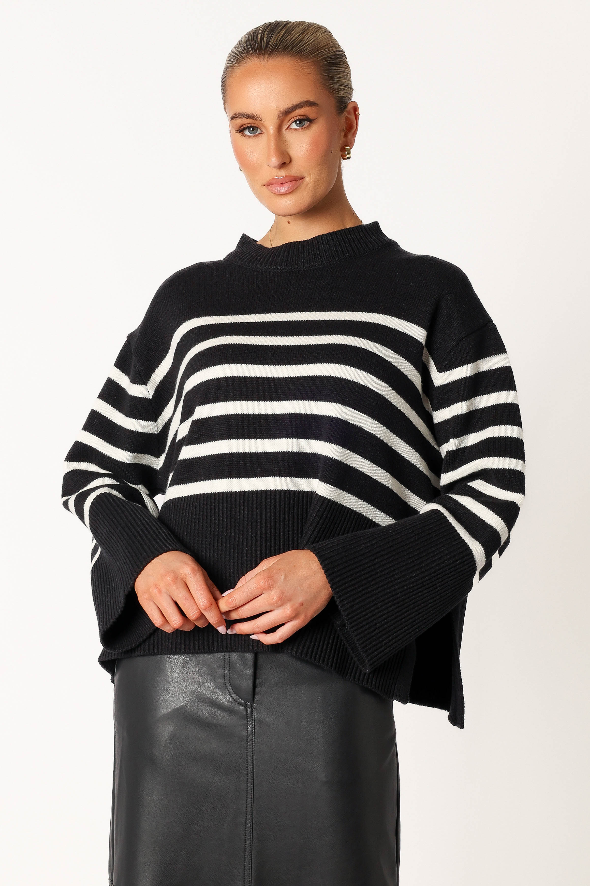 Avalynn Striped Knit Sweater Black White