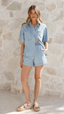 Adia Top and Shorts Set Light Blue Denim