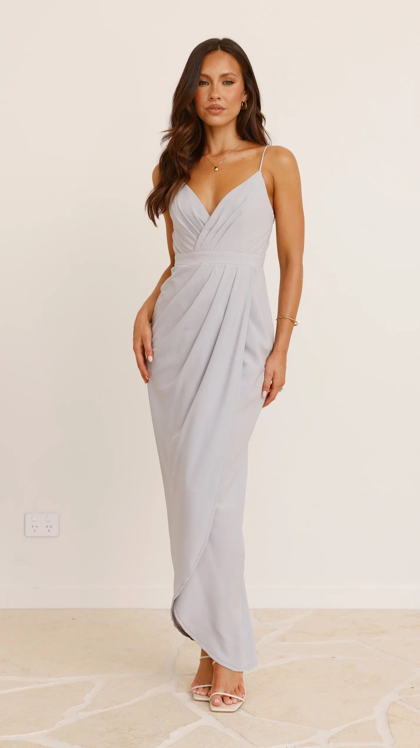 Charlotte Draped Maxi Dress Silver