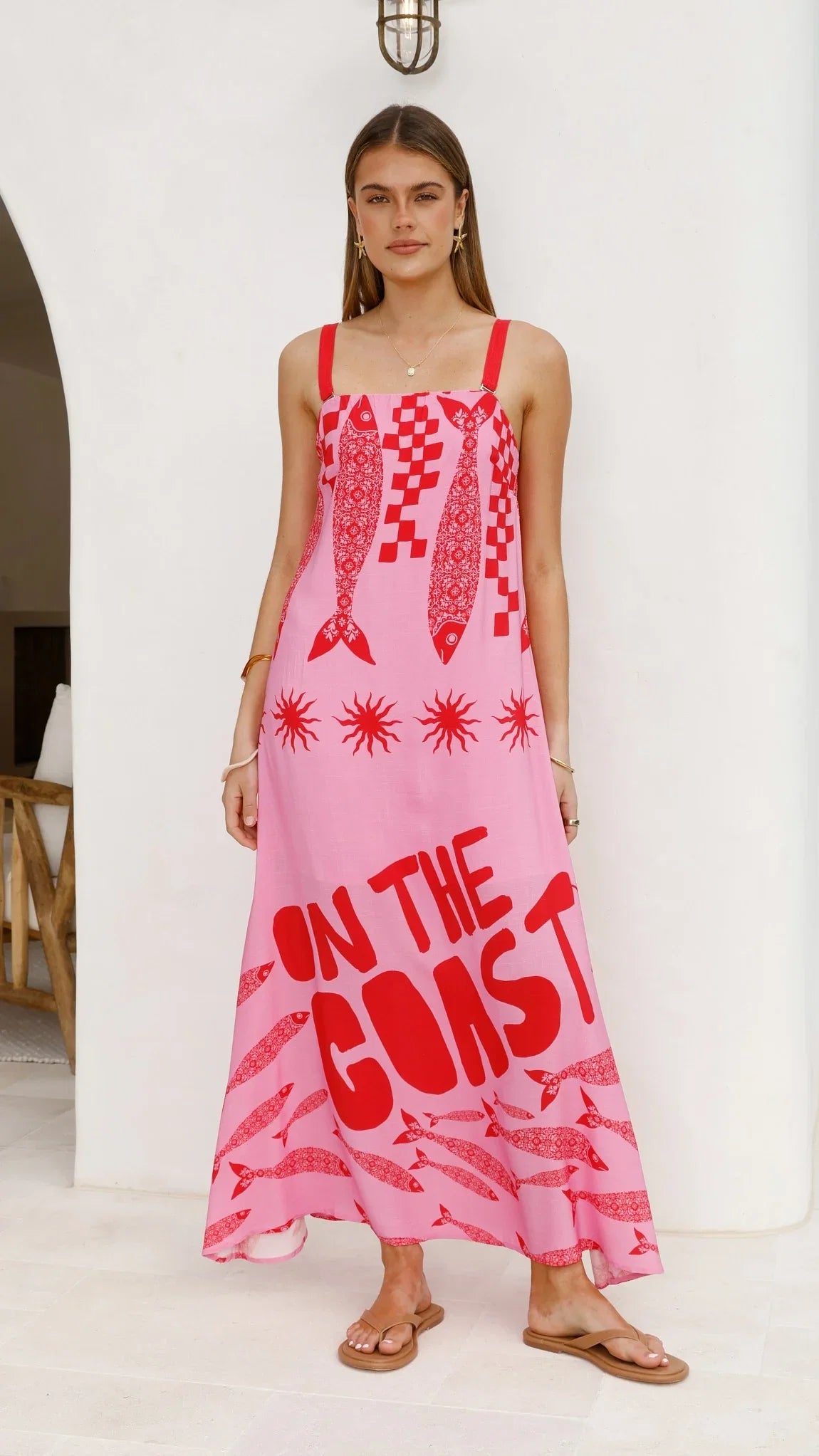 Elidie Maxi Dress Pink Red Tide