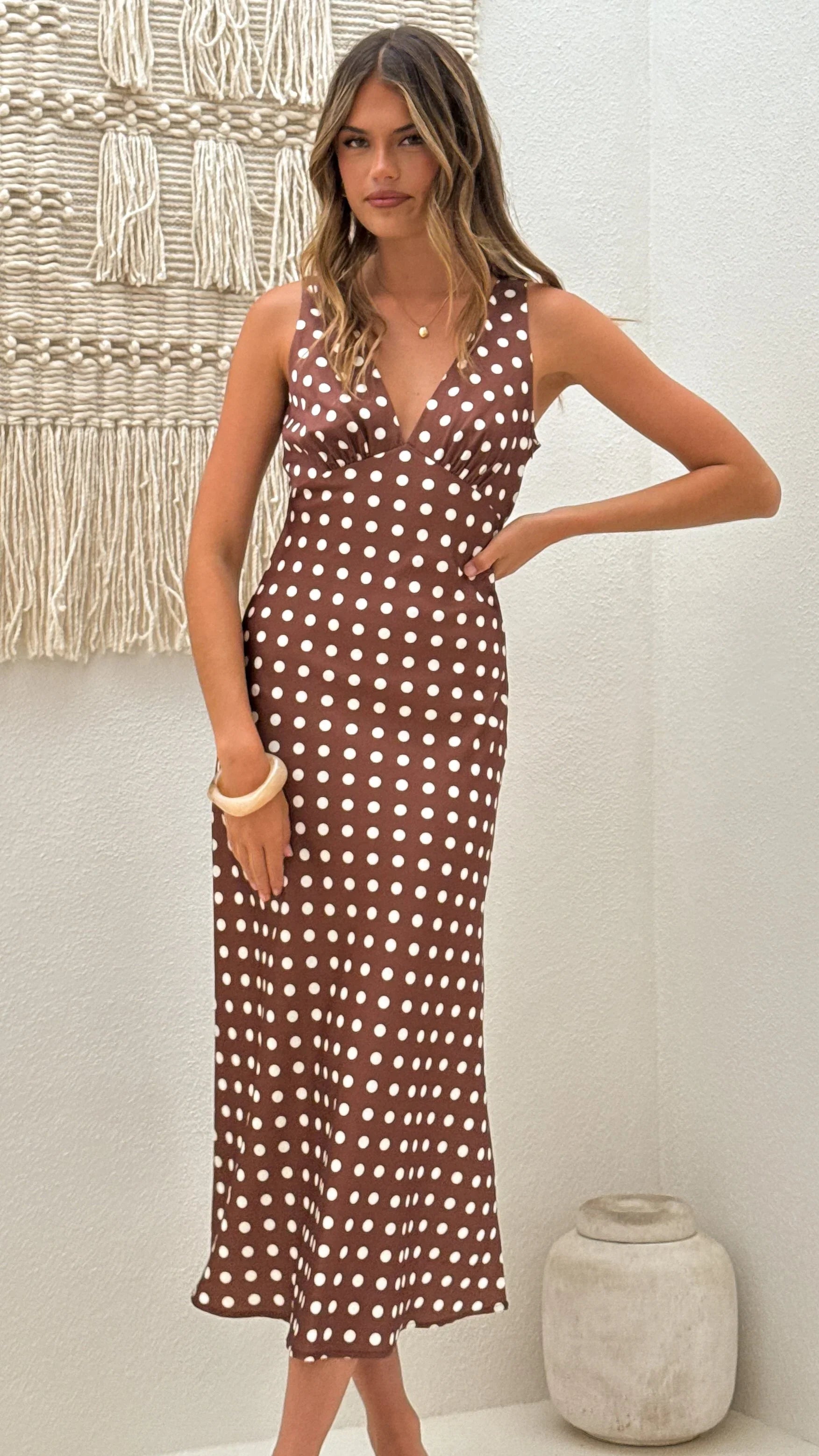 Daphne Maxi Dress Brown Polka