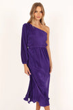 Pontee One Shoulder Pleated Midi Dress Purple