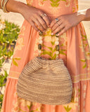 Natural Drift Beaded Handle Straw Pouch Bag