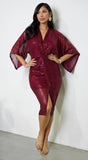 Maryla Front Twist Sequin Midi Dress Burgundy