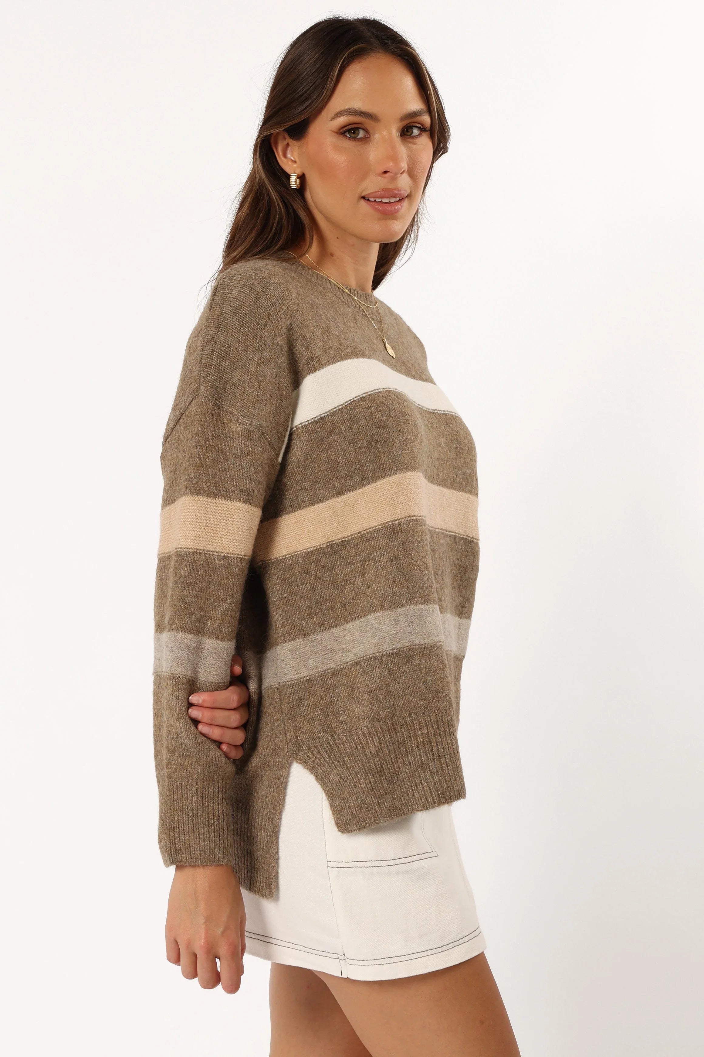 Esther Stripe Knit Sweater Brown