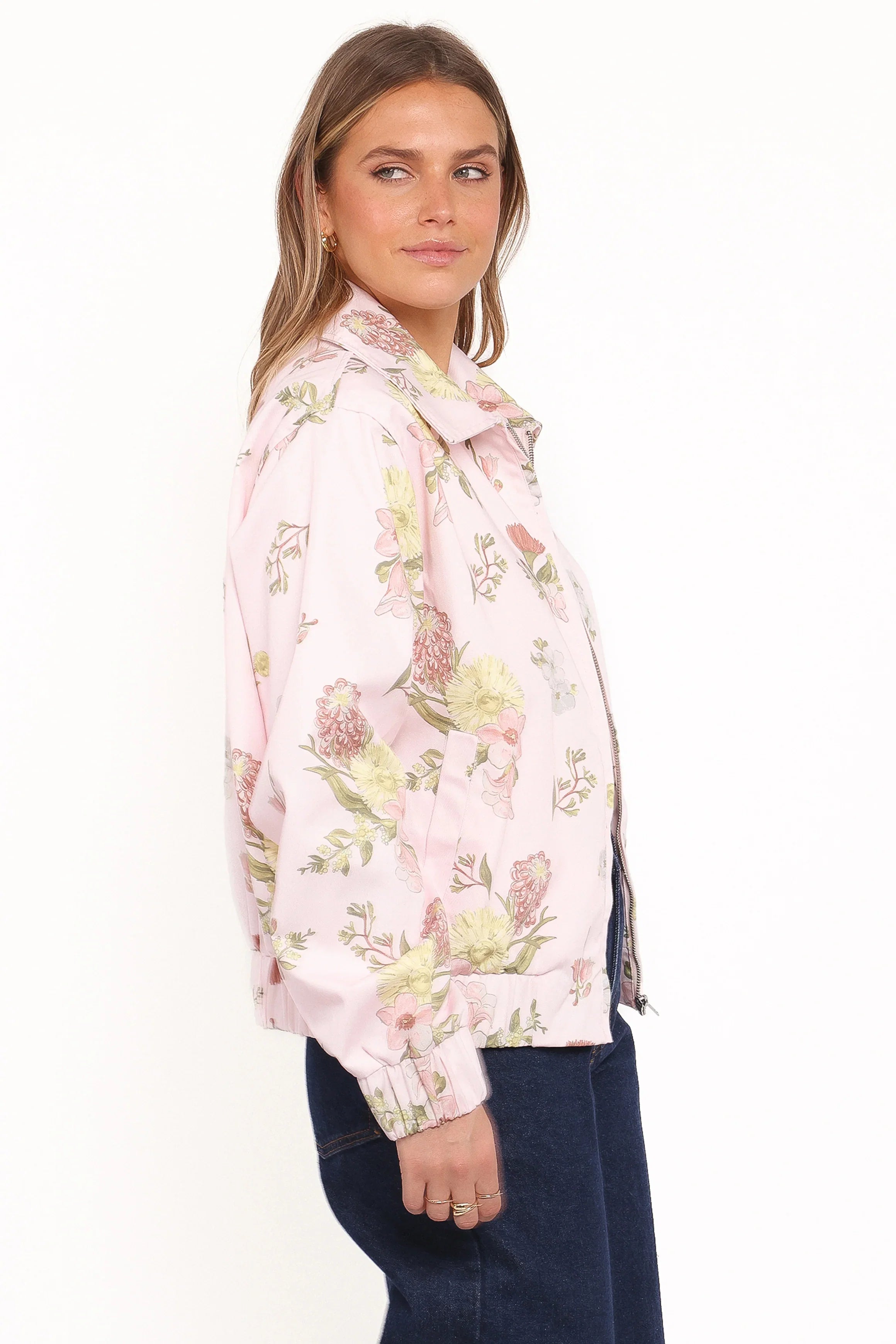 Calvin Floral Twill Zip Jacket Pale Pink Floral